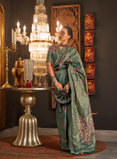 Teal Designer Handloom Silk Saree With Zari Weaving